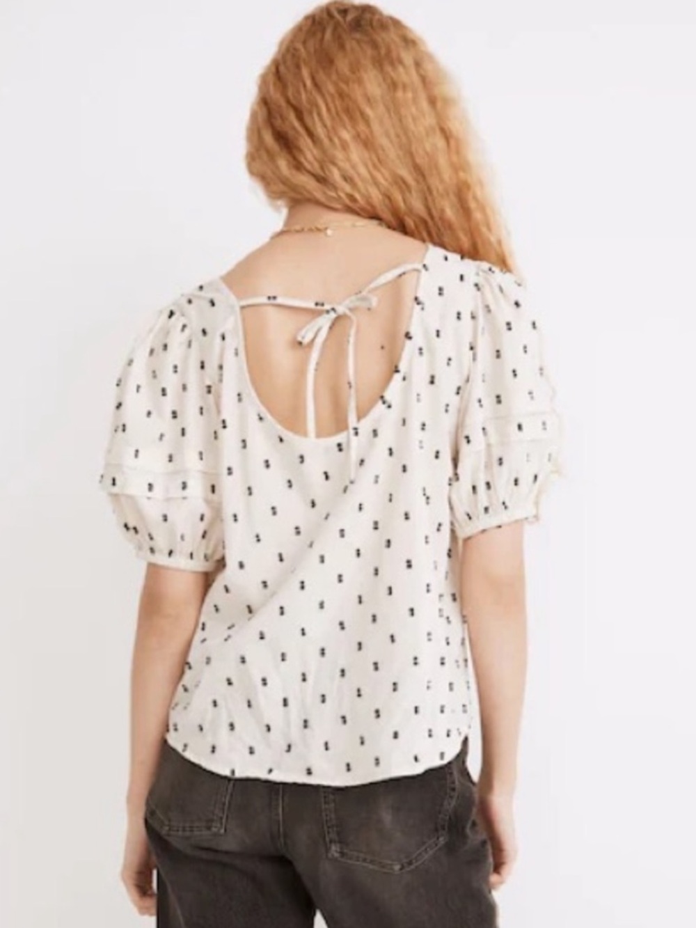 Madewell Cream Puff-Sleeve Printed Women's Top, Size XL - Picture 2 of 4